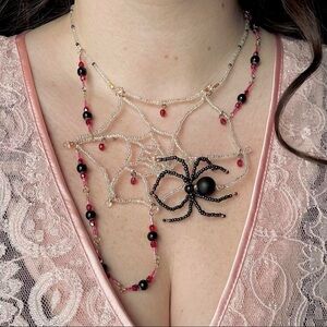 Prey to Entrap Handmade Spiders Web Necklace beaded